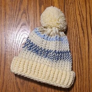Cozy Handmade Cream and Blue Kids Knit Beanie